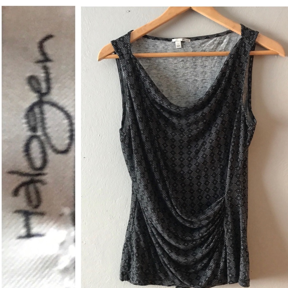 HALOGEN BLACK PRINT DRAPE NECK TANK DRESSY SZ M